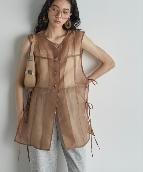 セール】サイドリボンシアーオーガンジージレ（シャツ/ブラウス