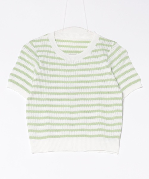 WEGO（ウィゴー）の「WEGO/ボーダーサマーニットクロップド丈トップス/Tシャツ（ニット/セーター・レディース・ピンク/グリーン/その他1/ブラック/ブルー・FREE）」の9枚目の写真