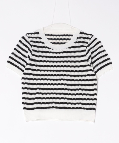 WEGO（ウィゴー）の「WEGO/ボーダーサマーニットクロップド丈トップス/Tシャツ（ニット/セーター・レディース・ピンク/グリーン/その他1/ブラック/ブルー・FREE）」の10枚目の写真