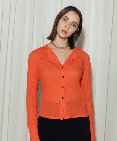 CITY TOKYO（シティトウキョウ）の「【CITY TOKYO/シティートウキョウ】Sheer Cardigan/シアーカーディガン（カーディガン/ボレロ・レディース・オレンジ/サックスブルー/ブラック/ホワイト・FREE）」の4枚目の写真