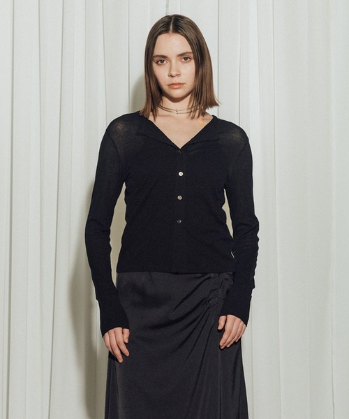 CITY TOKYO（シティトウキョウ）の「【CITY TOKYO/シティートウキョウ】Sheer Cardigan/シアーカーディガン（カーディガン/ボレロ・レディース・オレンジ/サックスブルー/ブラック/ホワイト・FREE）」の3枚目の写真