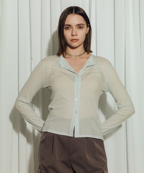 CITY TOKYO（シティトウキョウ）の「【CITY TOKYO/シティートウキョウ】Sheer Cardigan/シアーカーディガン（カーディガン/ボレロ・レディース・オレンジ/サックスブルー/ブラック/ホワイト・FREE）」の15枚目の写真