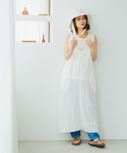 studio CLIP（スタディオクリップ）の「【抗菌防臭】ワイヤー入りリボン付きハット（ハット・レディース・オフホワイト/ブラック・FREE）」の6枚目の写真