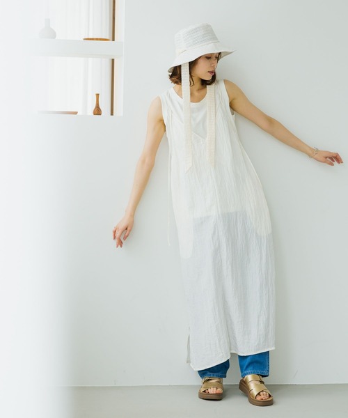 studio CLIP（スタディオクリップ）の「【抗菌防臭】ワイヤー入りリボン付きハット（ハット・レディース・オフホワイト/ブラック・FREE）」の9枚目の写真