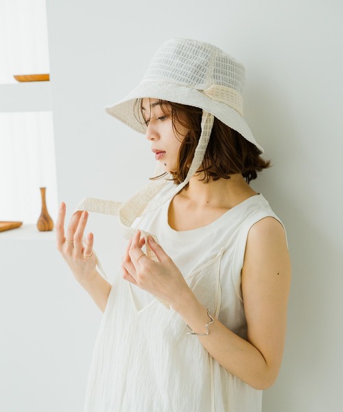 studio CLIP（スタディオクリップ）の「【抗菌防臭】ワイヤー入りリボン付きハット（ハット・レディース・オフホワイト/ブラック・FREE）」の12枚目の写真