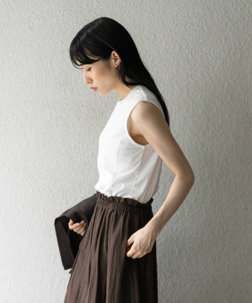 KBF（ケイビーエフ）の「デザインステッチスリーブレスカットソー（Tシャツ/カットソー・レディース・グレー/アイボリー/オフホワイト・ONE）」の7枚目の写真