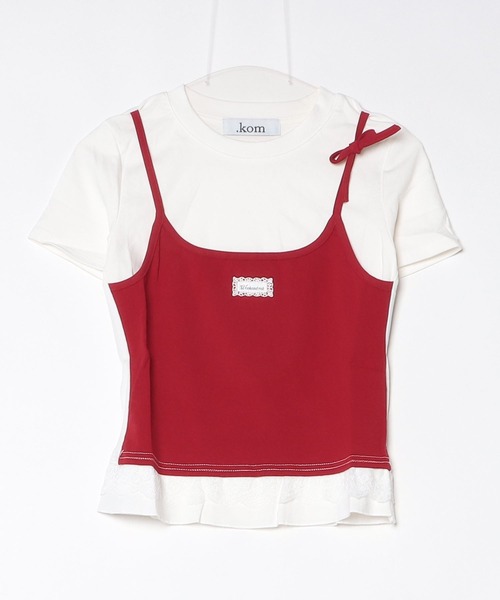 .KOM（ドットコム）の「A'GEM/9 × .kom 『.KOMZ/ドットケーオーエムゼット』 /リボンキャミ×フリルTシャツ セットトップス（Tシャツ/カットソー・レディース・ブラック/レッド・FREE）」の13枚目の写真