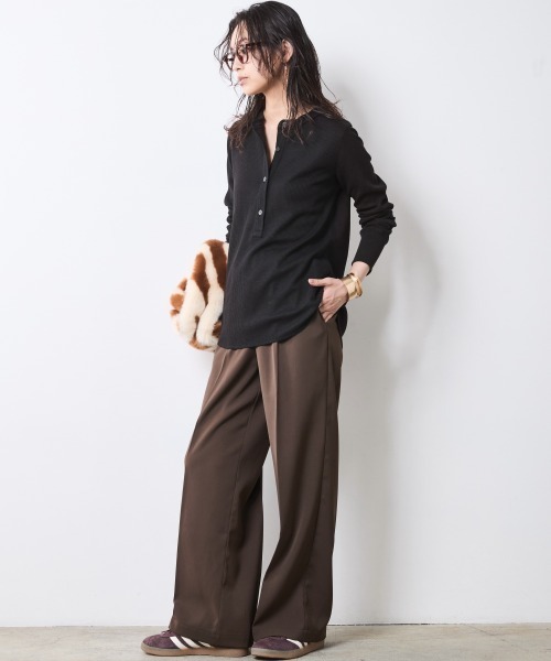 CHIC STYLE(シックスタイル)の「ストレートワイドパンツ<大きいサイズ有>シックスタイル(スラックス・レディース・ブラウン/ブラック・5L/4L/3L/LL/L/M)」の6枚目の写真