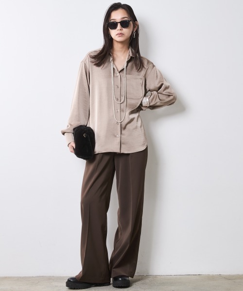 CHIC STYLE(シックスタイル)の「ストレートワイドパンツ<大きいサイズ有>シックスタイル(スラックス・レディース・ブラウン/ブラック・5L/4L/3L/LL/L/M)」の7枚目の写真