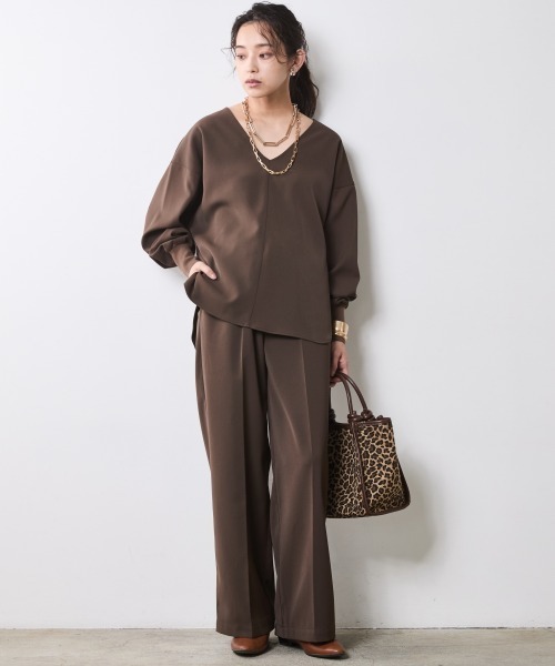 CHIC STYLE(シックスタイル)の「ストレートワイドパンツ<大きいサイズ有>シックスタイル(スラックス・レディース・ブラウン/ブラック・5L/4L/3L/LL/L/M)」の8枚目の写真