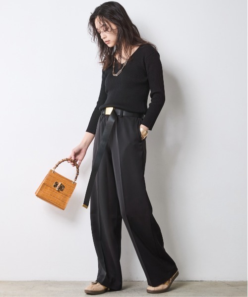 CHIC STYLE(シックスタイル)の「ストレートワイドパンツ<大きいサイズ有>シックスタイル(スラックス・レディース・ブラウン/ブラック・5L/4L/3L/LL/L/M)」の9枚目の写真