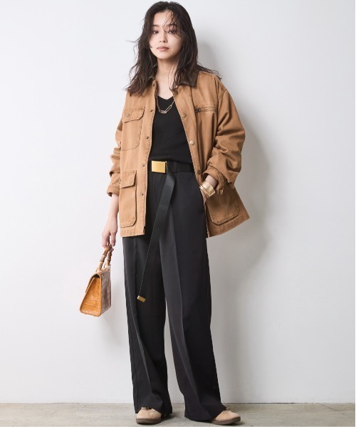 CHIC STYLE(シックスタイル)の「ストレートワイドパンツ<大きいサイズ有>シックスタイル(スラックス・レディース・ブラウン/ブラック・5L/4L/3L/LL/L/M)」の10枚目の写真