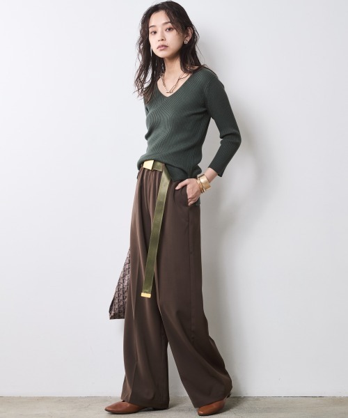 CHIC STYLE(シックスタイル)の「ストレートワイドパンツ<大きいサイズ有>シックスタイル(スラックス・レディース・ブラウン/ブラック・5L/4L/3L/LL/L/M)」の19枚目の写真