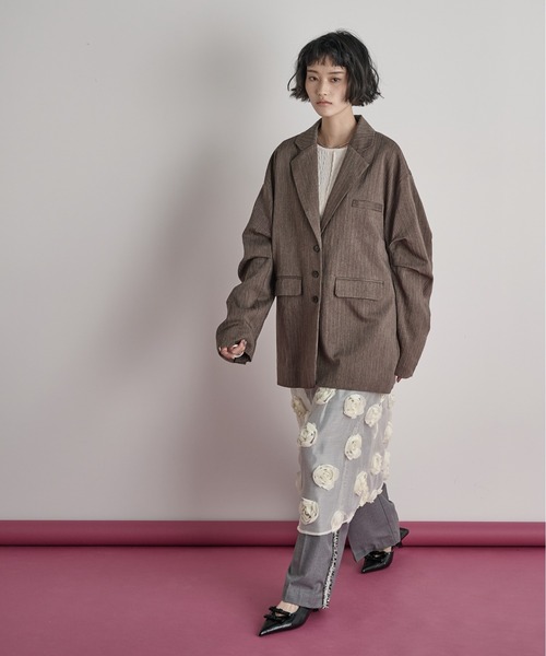 THE YOn（ザヨン）の「ヘリンボーンタックスリーブテーラードジャケット（テーラードジャケット・レディース・ピンク/ブラウン/グレー・FREE）」の19枚目の写真
