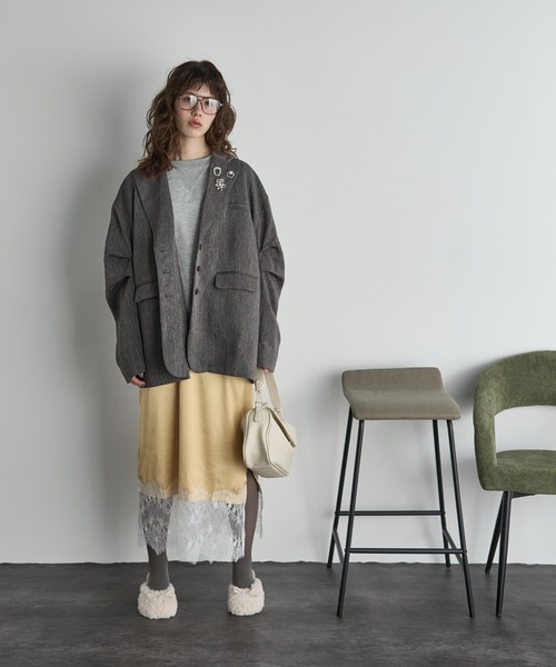 THE YOn（ザヨン）の「ヘリンボーンタックスリーブテーラードジャケット（テーラードジャケット・レディース・ピンク/ブラウン/グレー・FREE）」の13枚目の写真