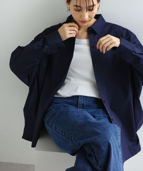 evernavy（エバーネイビー）の「イージーケアポンチョシャツブラウス（シャツ/ブラウス・レディース・ネイビー/ホワイト/ブラック/ライトブルー/サックスブルー・M）」の5枚目の写真