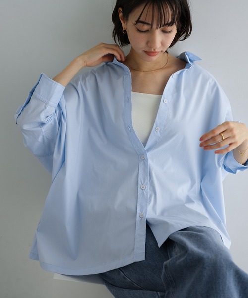 evernavy（エバーネイビー）の「イージーケアポンチョシャツブラウス（シャツ/ブラウス・レディース・ネイビー/ホワイト/ブラック/ライトブルー/サックスブルー・M）」の4枚目の写真