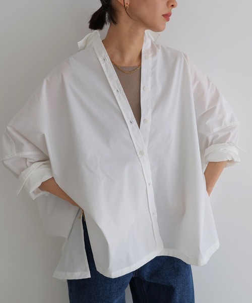 evernavy（エバーネイビー）の「イージーケアポンチョシャツブラウス（シャツ/ブラウス・レディース・ネイビー/ホワイト/ブラック/ライトブルー/サックスブルー・M）」の15枚目の写真