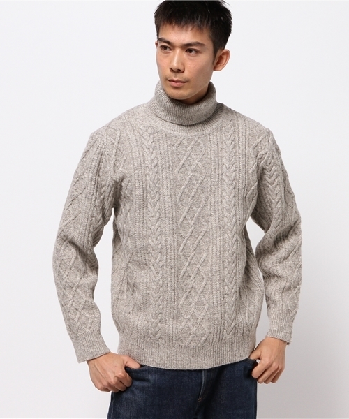 CIAOPANIC（チャオパニック）の「エコウールアラン柄タートルネック（ニット/セーター・メンズ・アイボリー/ブラウン・LARGE/MEDIUM）」の2枚目の写真