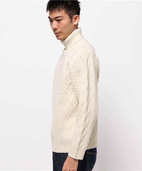 CIAOPANIC（チャオパニック）の「エコウールアラン柄タートルネック（ニット/セーター・メンズ・アイボリー/ブラウン・LARGE/MEDIUM）」の3枚目の写真