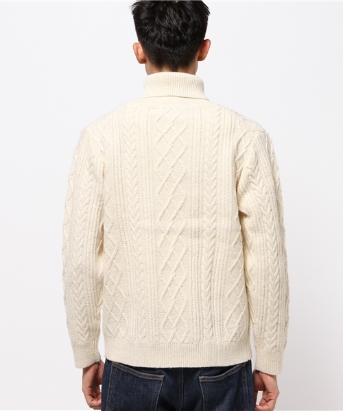 CIAOPANIC（チャオパニック）の「エコウールアラン柄タートルネック（ニット/セーター・メンズ・アイボリー/ブラウン・LARGE/MEDIUM）」の4枚目の写真