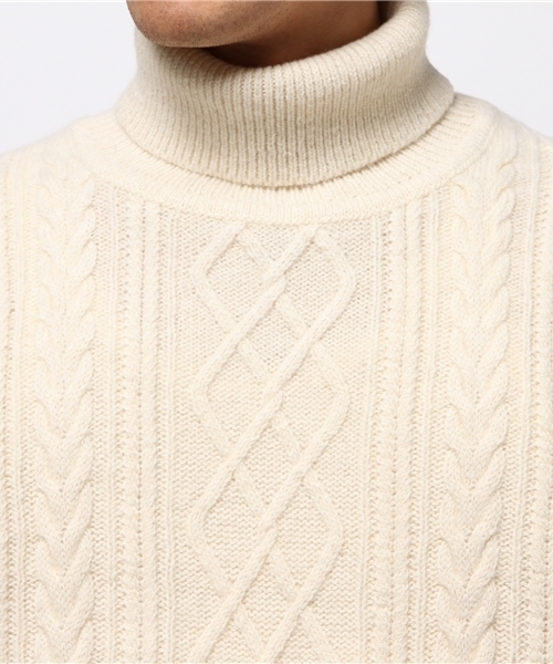 CIAOPANIC（チャオパニック）の「エコウールアラン柄タートルネック（ニット/セーター・メンズ・アイボリー/ブラウン・LARGE/MEDIUM）」の5枚目の写真