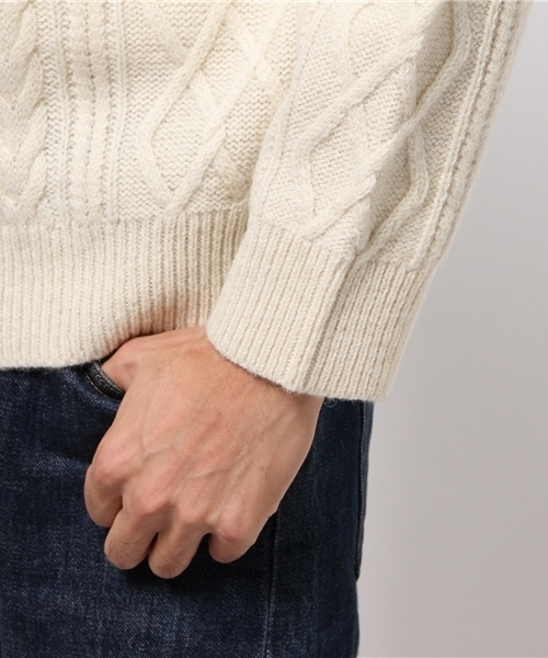 CIAOPANIC（チャオパニック）の「エコウールアラン柄タートルネック（ニット/セーター・メンズ・アイボリー/ブラウン・LARGE/MEDIUM）」の6枚目の写真