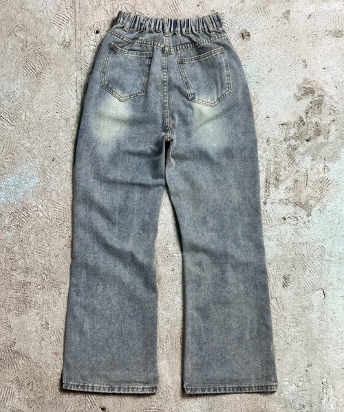 MAISON SELECT(メゾンセレクト)の「7E15 ダメージ加工 クラッシュ ワイドストレートデニムパンツ(デニムパンツ・レディース・ライトブルー・S/M/L/XL)」の7枚目の写真