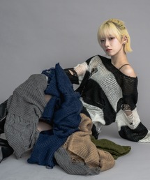 17HR | 【ユニセックス】ルーズダメージメッシュニット(ニット/セーター)