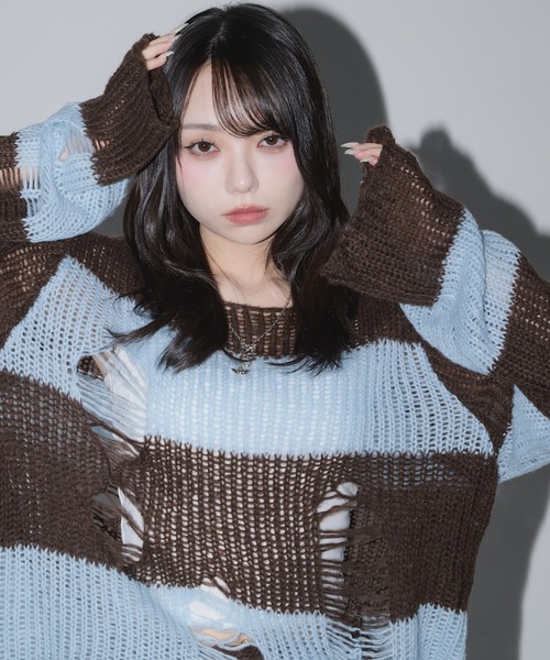 ユニセックス】ルーズダメージメッシュニット（ニット/セーター