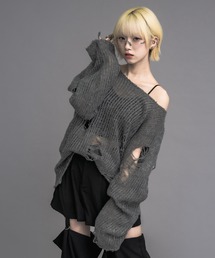 17HR | 【ユニセックス】ルーズダメージメッシュニット(ニット/セーター)