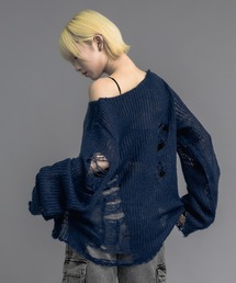 【ユニセックス】ルーズダメージメッシュニット