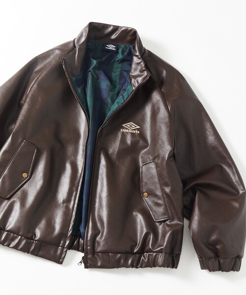【限定】ブルゾン UMBROアンブロ 別注 PUレザージャケット　ブラウン 限定】ブルゾン UMBROアンブロ 別注 PUレザージャケット