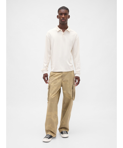 GAP（ギャップ）の「ヘビーウェイト ジャージー 長袖ポロシャツ（ポロシャツ・メンズ・スミクロ/ベージュ/ブラウン・XS/S/M/L/XL）」の6枚目の写真