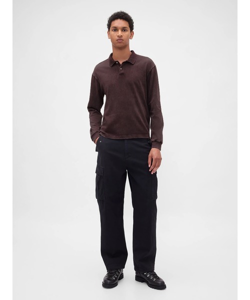 GAP（ギャップ）の「ヘビーウェイト ジャージー 長袖ポロシャツ（ポロシャツ・メンズ・スミクロ/ベージュ/ブラウン・XS/S/M/L/XL）」の8枚目の写真