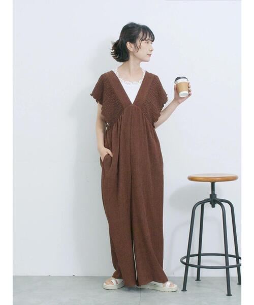 Samansa Mos2 blue（サマンサモスモスブルー）の「楊柳ワイドロンパース（その他パンツ・レディース・ブラウン/ブラック/グレー・F）」の8枚目の写真