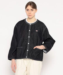 DANTON(_g)WOMEN'S DENIM COLLARLESS JACKET(fjWPbg)