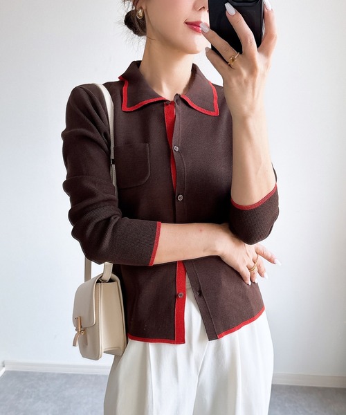 &. NOSTALGIA(アンドドットノスタルジア)の「【ZOZO限定】配色ニットカーディガン(カーディガン/ボレロ・レディース・ブラウン/ブラック/グレー・M)」の3枚目の写真