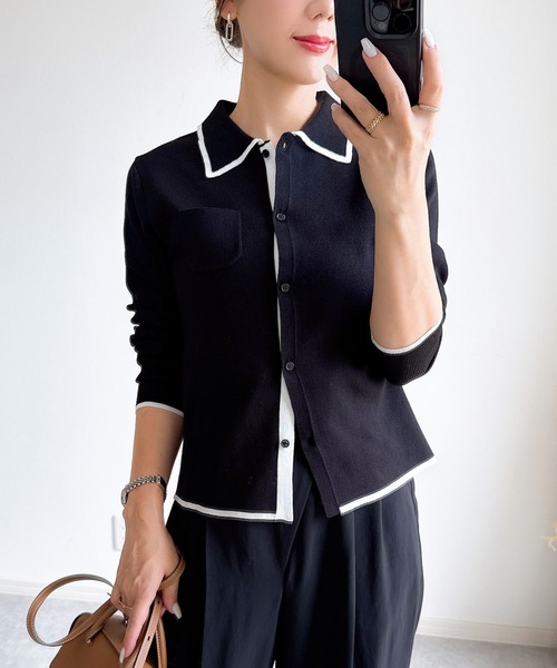 &. NOSTALGIA(アンドドットノスタルジア)の「【ZOZO限定】配色ニットカーディガン(カーディガン/ボレロ・レディース・ブラウン/ブラック/グレー・M)」の2枚目の写真