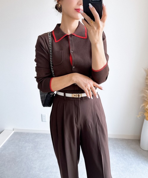 &. NOSTALGIA(アンドドットノスタルジア)の「【ZOZO限定】配色ニットカーディガン(カーディガン/ボレロ・レディース・ブラウン/ブラック/グレー・M)」の6枚目の写真