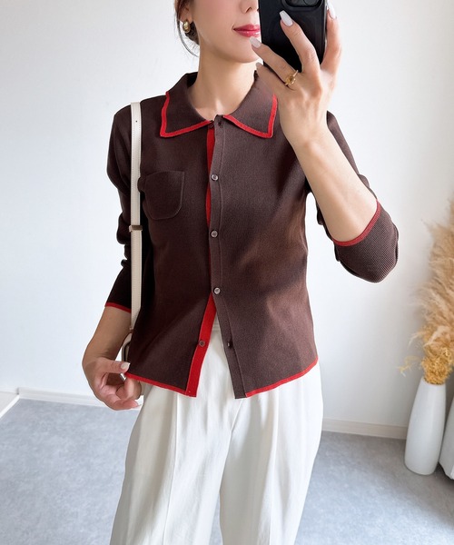 &. NOSTALGIA(アンドドットノスタルジア)の「【ZOZO限定】配色ニットカーディガン(カーディガン/ボレロ・レディース・ブラウン/ブラック/グレー・M)」の7枚目の写真