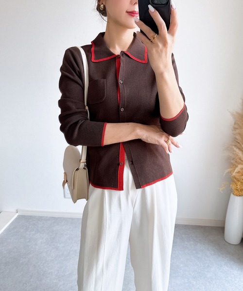 &. NOSTALGIA(アンドドットノスタルジア)の「【ZOZO限定】配色ニットカーディガン(カーディガン/ボレロ・レディース・ブラウン/ブラック/グレー・M)」の11枚目の写真