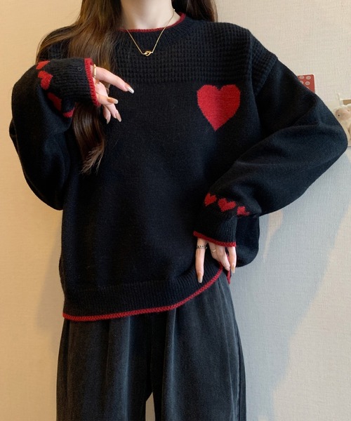 Lace Ladies(レースレディース)の「配色 ハート柄 ジャカード ニット プルオーバー(ニット/セーター・レディース・ブラック/アイボリー・FREE)」の15枚目の写真
