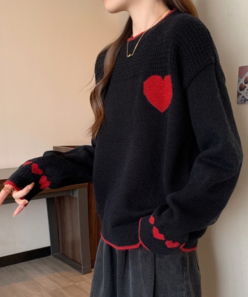 Lace Ladies(レースレディース)の「配色 ハート柄 ジャカード ニット プルオーバー(ニット/セーター・レディース・ブラック/アイボリー・FREE)」の16枚目の写真