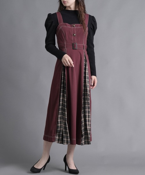 セール】チェックプリーツ切替ジャンスカ（ジャンパースカート