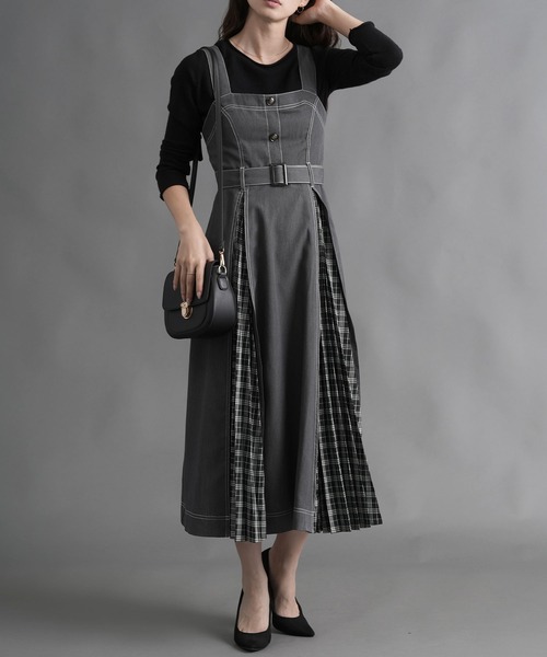 セール】チェックプリーツ切替ジャンスカ（ジャンパースカート