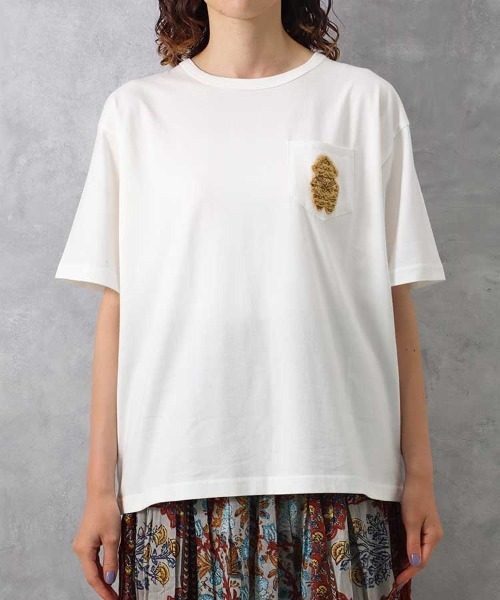 Bleu Bleuet（ブルーブルーエ）の「土偶ポケット付Tシャツ（Tシャツ/カットソー・レディース・グリーン/ホワイト・FREE）」の5枚目の写真