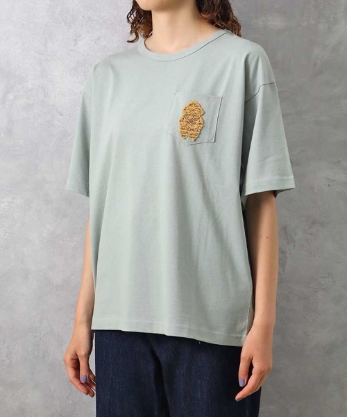 Bleu Bleuet（ブルーブルーエ）の「土偶ポケット付Tシャツ（Tシャツ/カットソー・レディース・グリーン/ホワイト・FREE）」の9枚目の写真