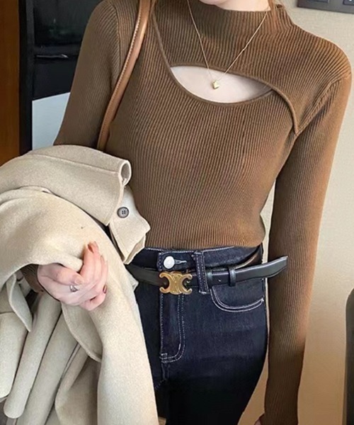 Beststore(ベストストア)の「デコルテ開き ドッキングタートルネックニットセーター(ニット/セーター・レディース・ホワイト/ブラウン/ブラック/ブラウン系その他/ライトベージュ/カーキ・FREE)」の3枚目の写真