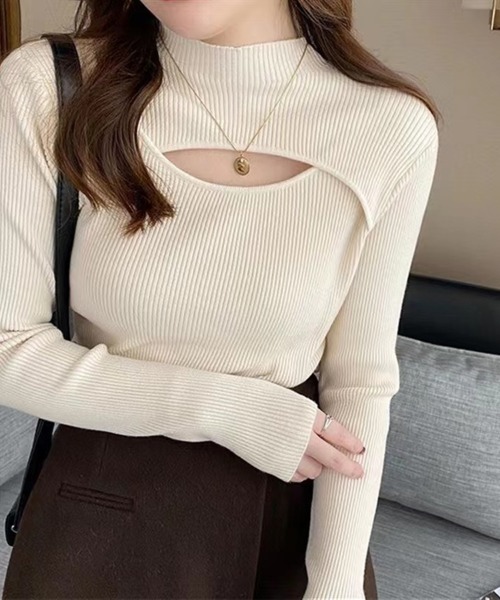 Beststore(ベストストア)の「デコルテ開き ドッキングタートルネックニットセーター(ニット/セーター・レディース・ホワイト/ブラウン/ブラック/ブラウン系その他/ライトベージュ/カーキ・FREE)」の5枚目の写真